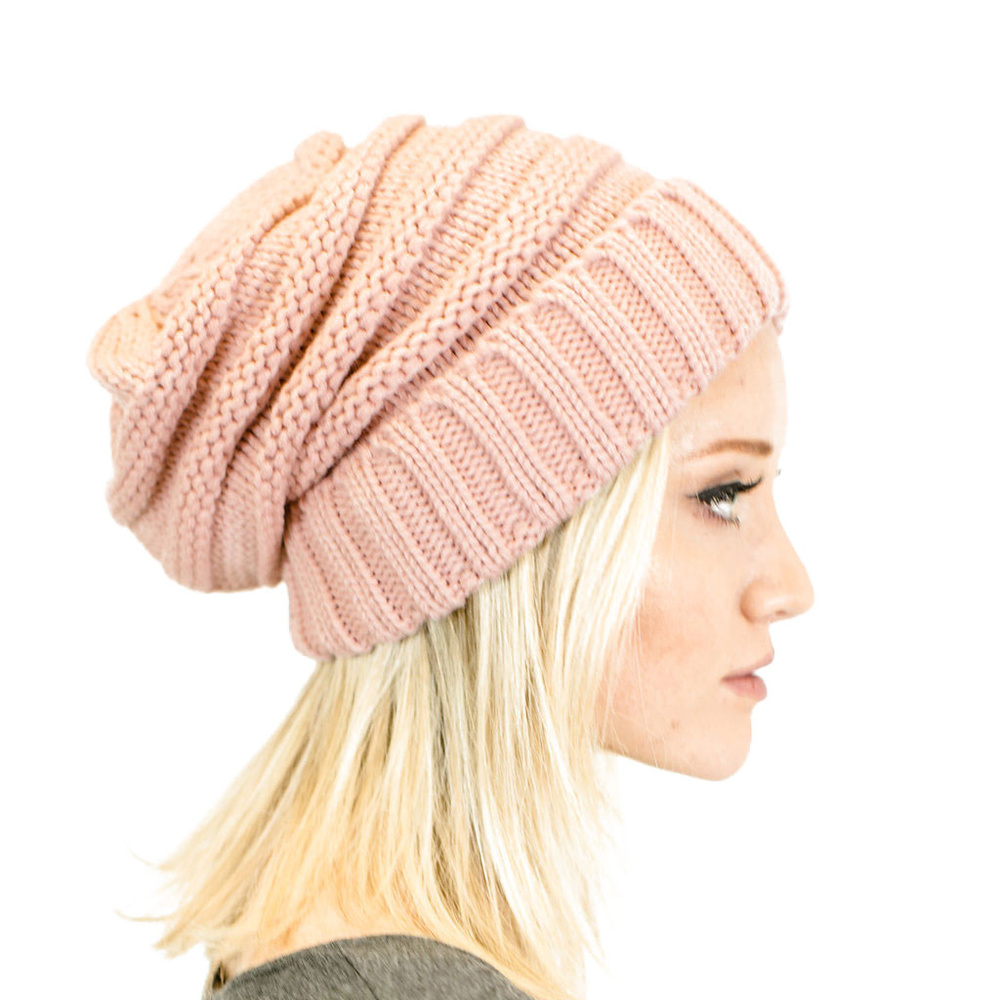 Unisex Knit Oversized Slouchy Beanie in Indie Pink